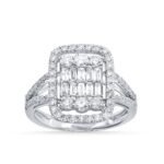 Emerald-Cut Diamond Cluster Halo Ring with Split Shank