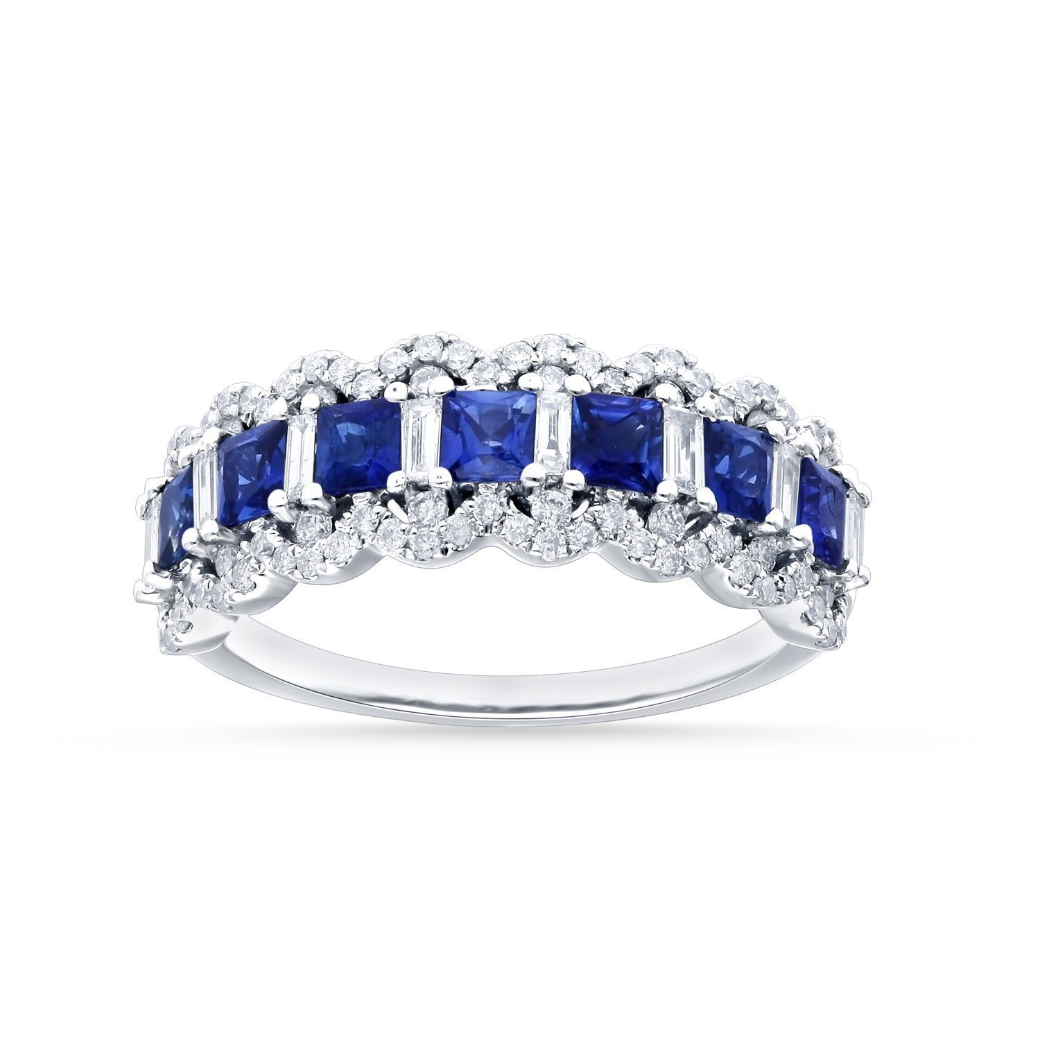 Blue Sapphire & Diamond Halo Eternity Band