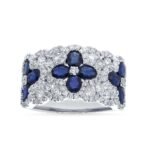 Royal Blue Sapphire & Diamond Clover Anniversary Band