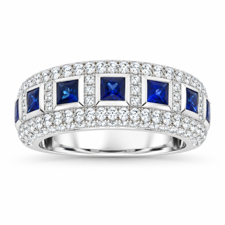 Square Blue Sapphire & Diamond Channel Band