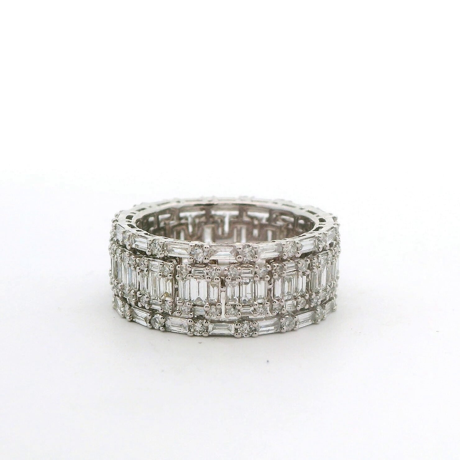 Wide Baguette Diamond Eternity Band with Pavé Accents
