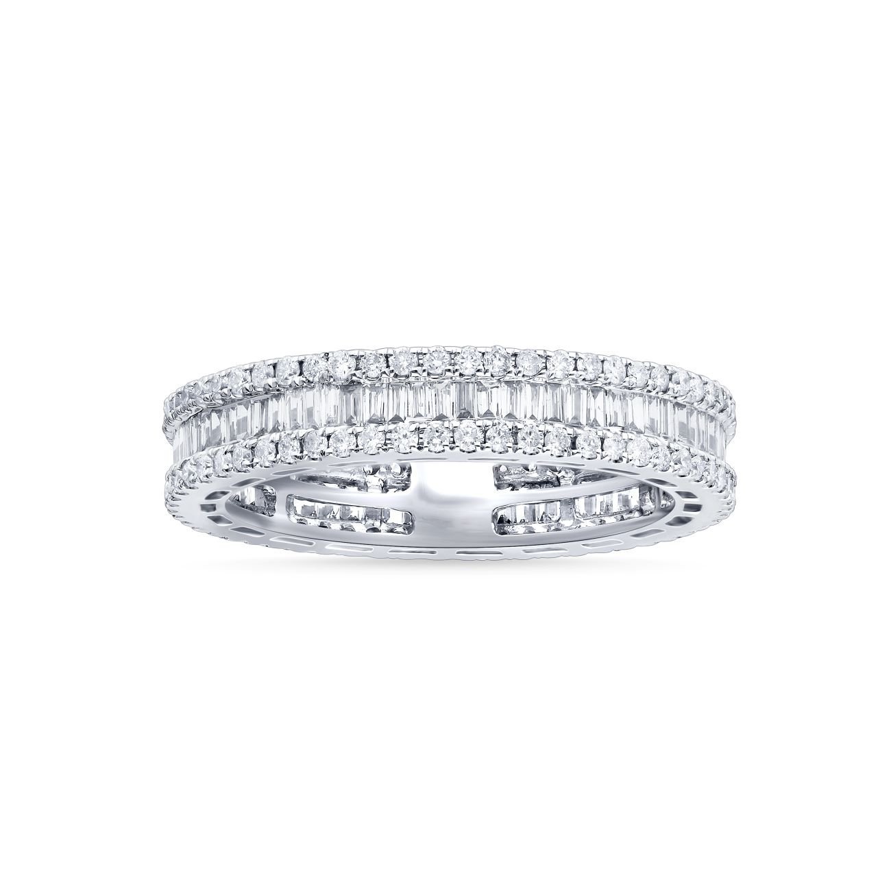 Baguette Diamond Eternity Band with Pavé Borders