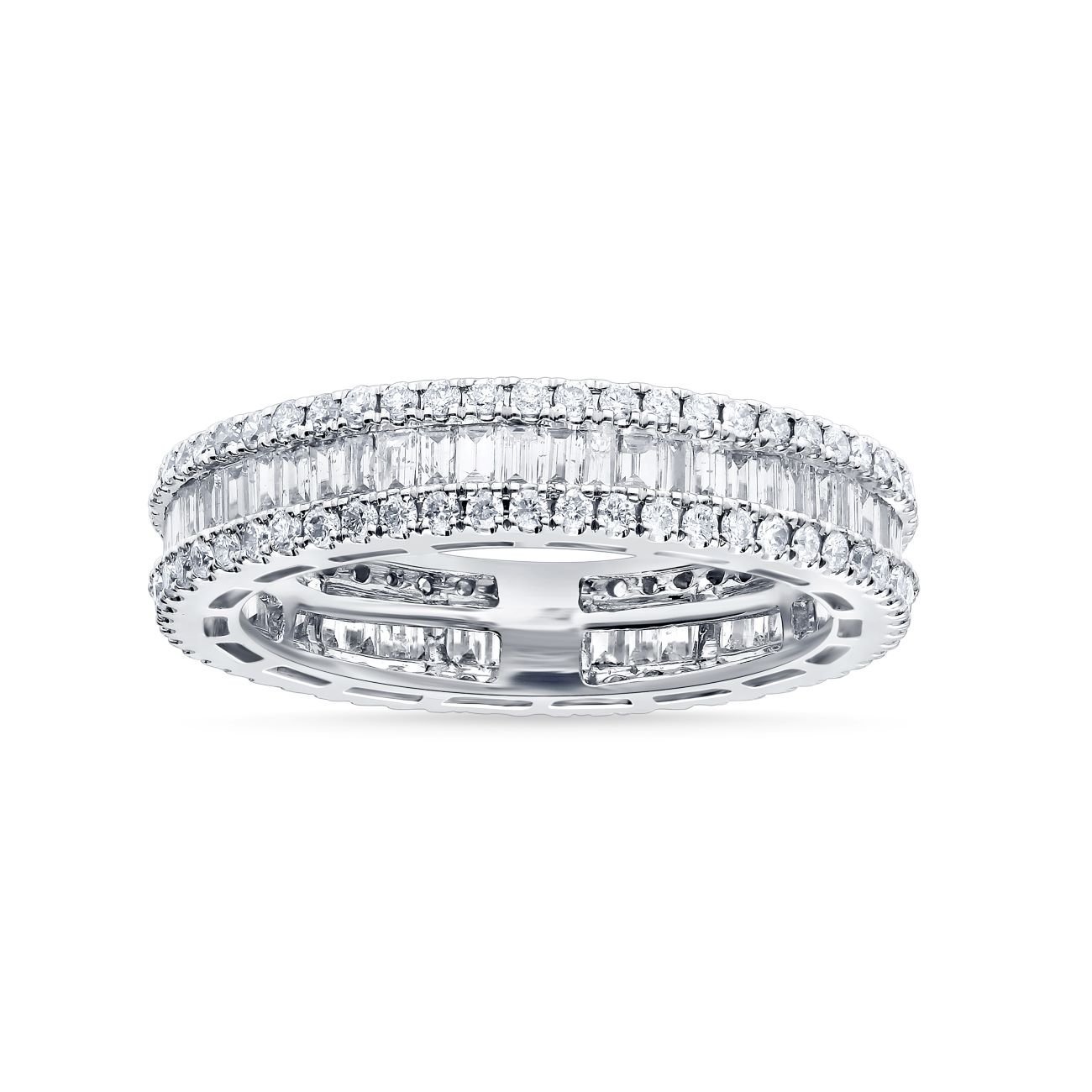 Baguette Diamond Eternity Band with Pavé Borders