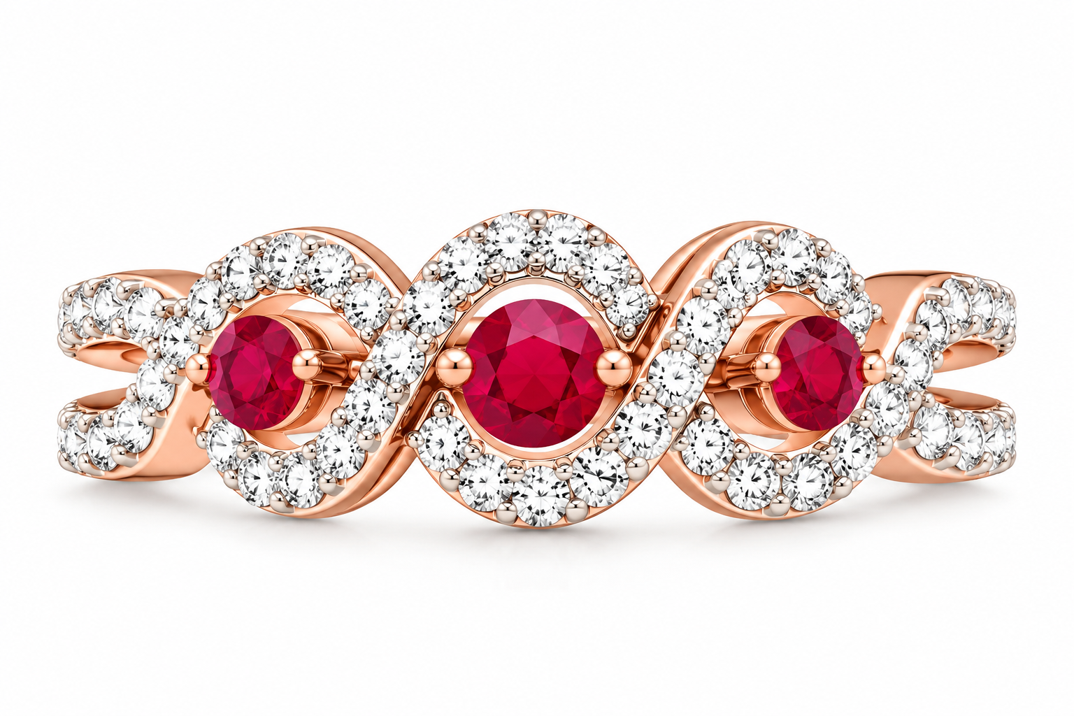 Gemstone and Diamond Three Stone Wave Band