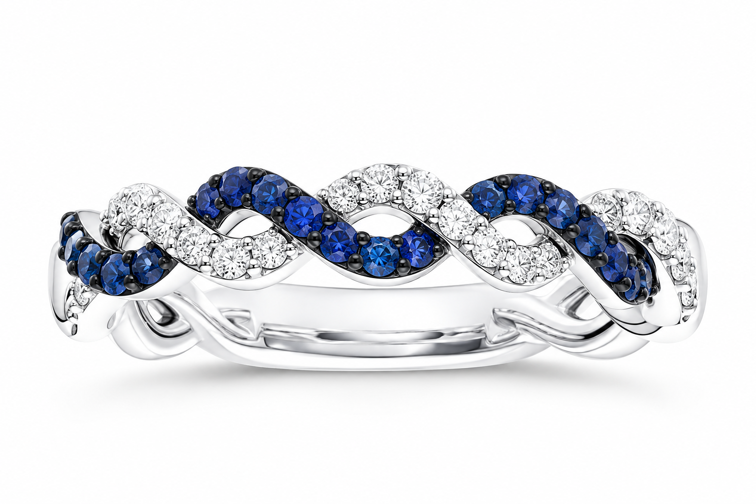Interwoven Gemstone and Diamond Eternity Band