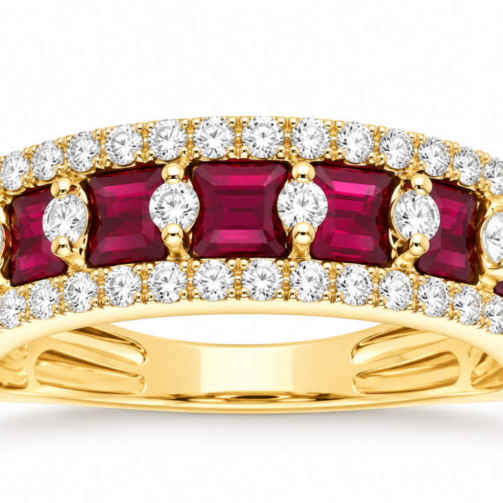 Ruby & Diamond Double Halo Band Ring
