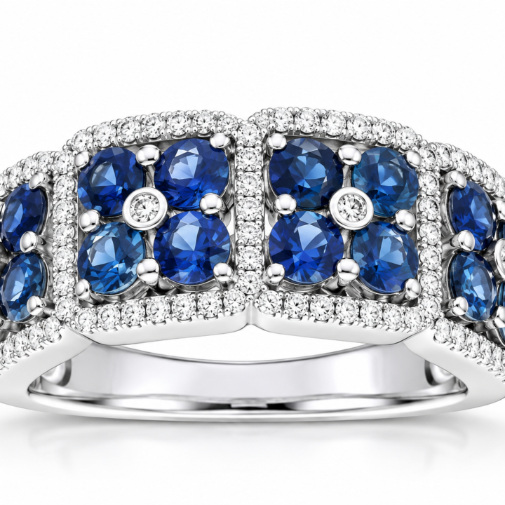 Floral Blue Sapphire & Diamond Halo Band
