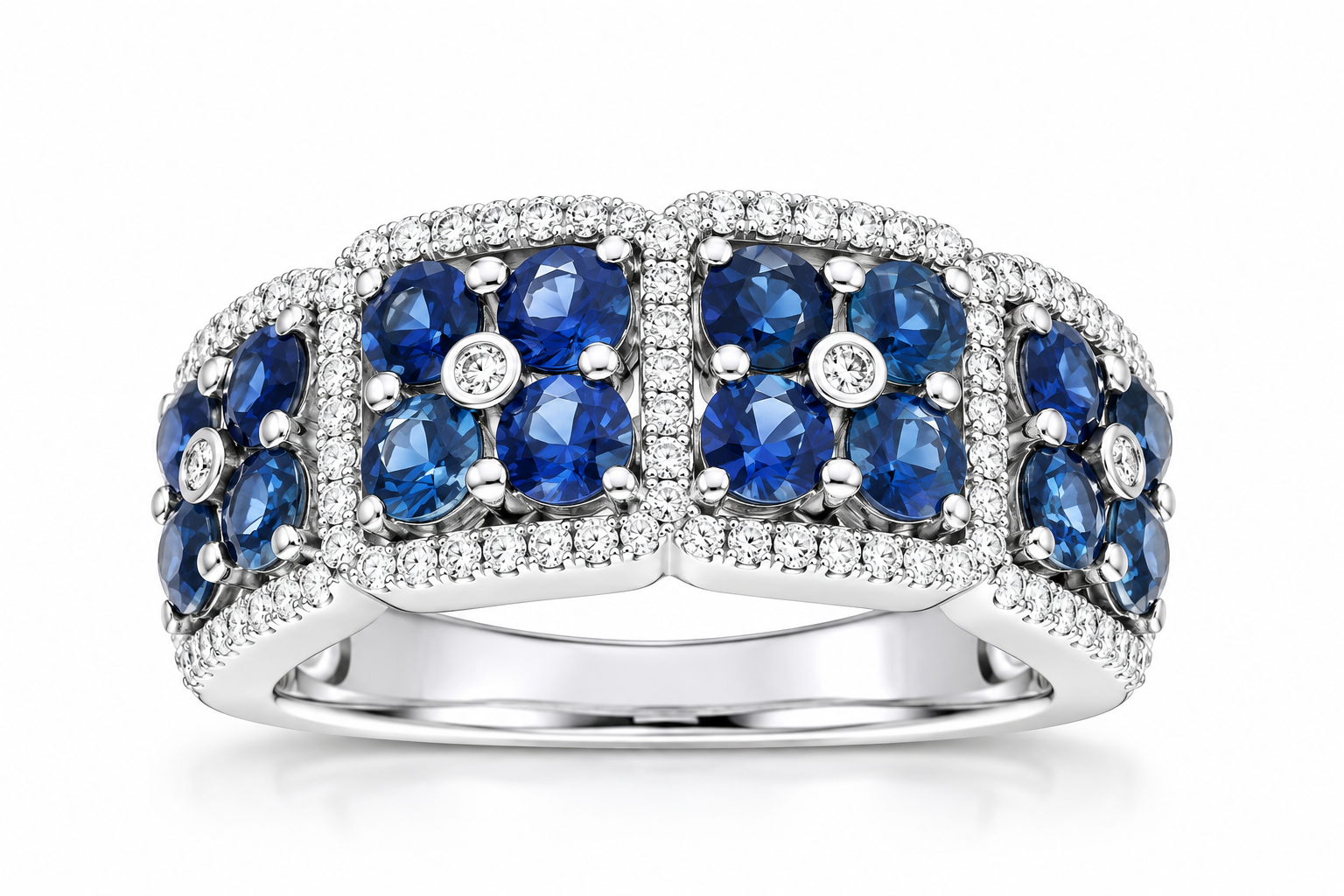 Floral Blue Sapphire & Diamond Halo Band
