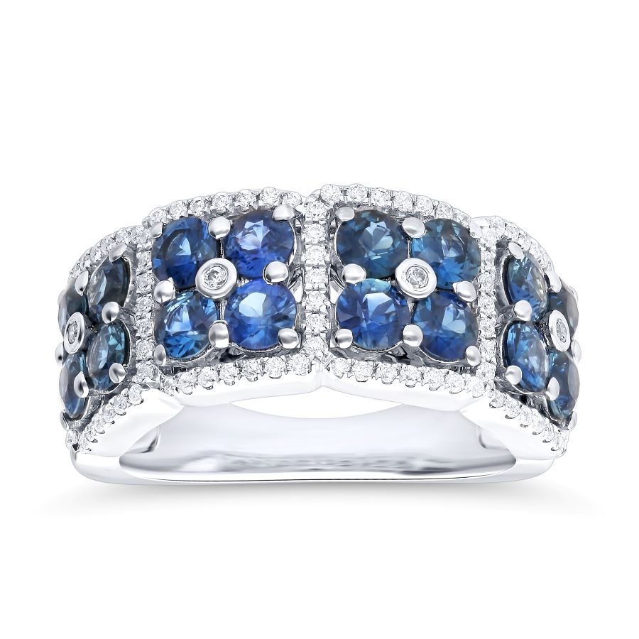 Floral Blue Sapphire & Diamond Halo Band