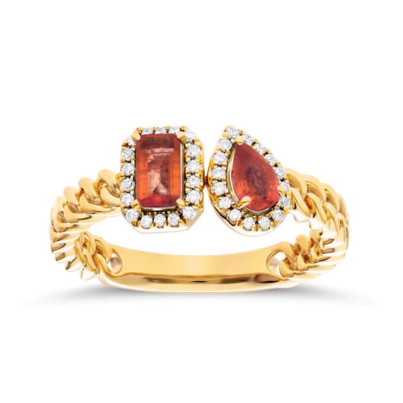 Two-Stone Ruby & Diamond Halo Chain Ring