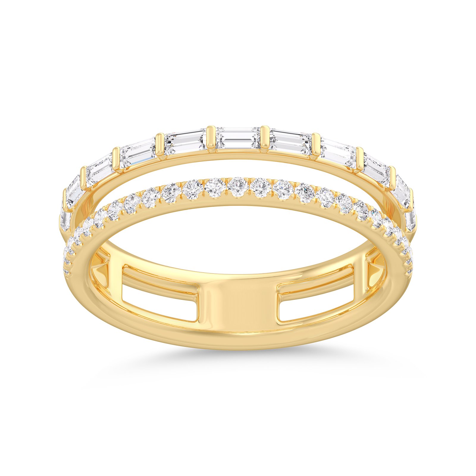 Two-Row Baguette and Pavé Diamond Band