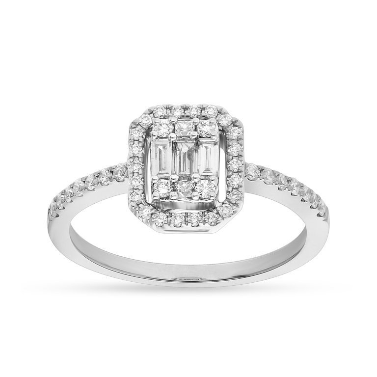 Emerald-Cut Diamond Halo Engagement Ring