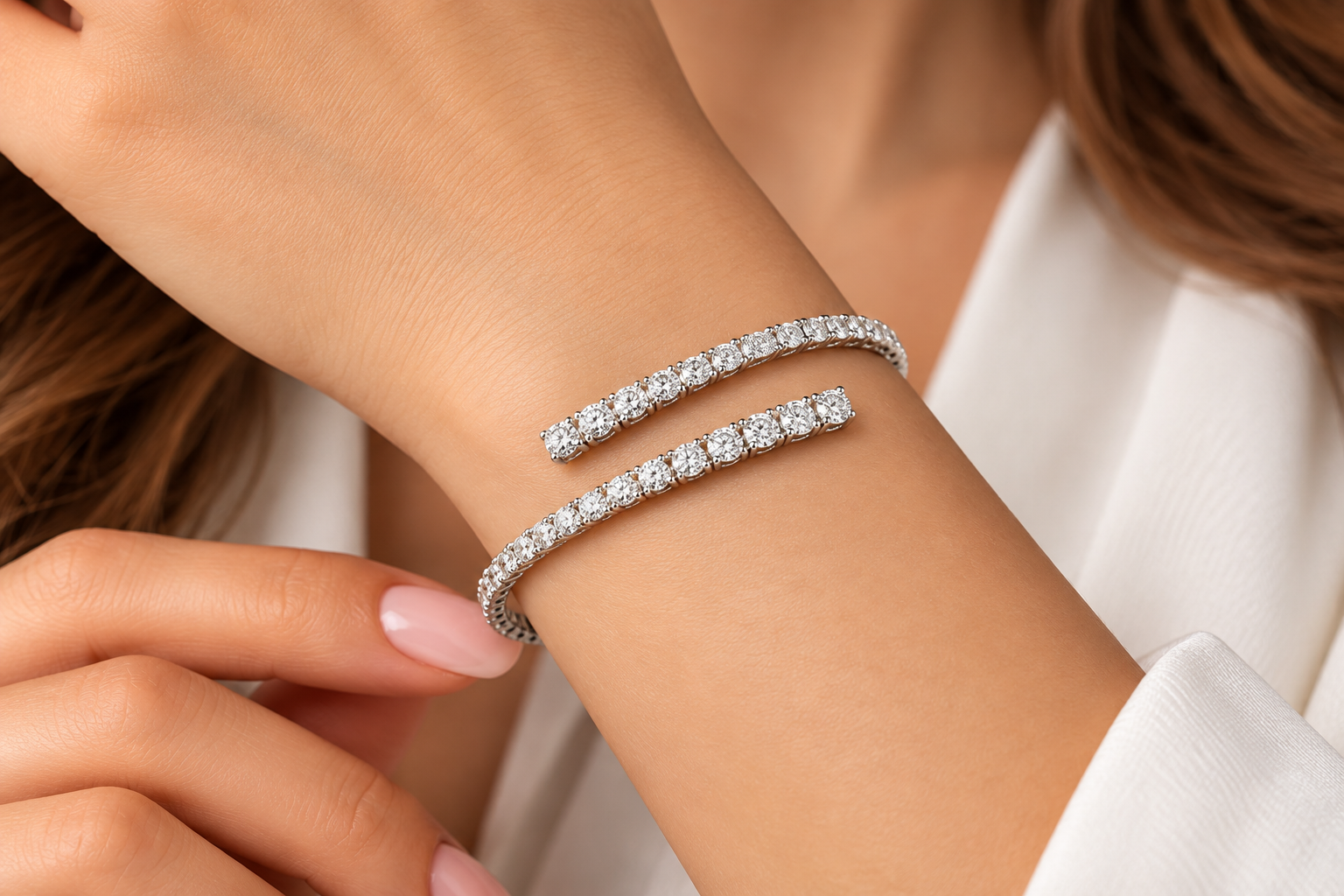 Open Wrap Diamond Bangle Bracelet - Image 2