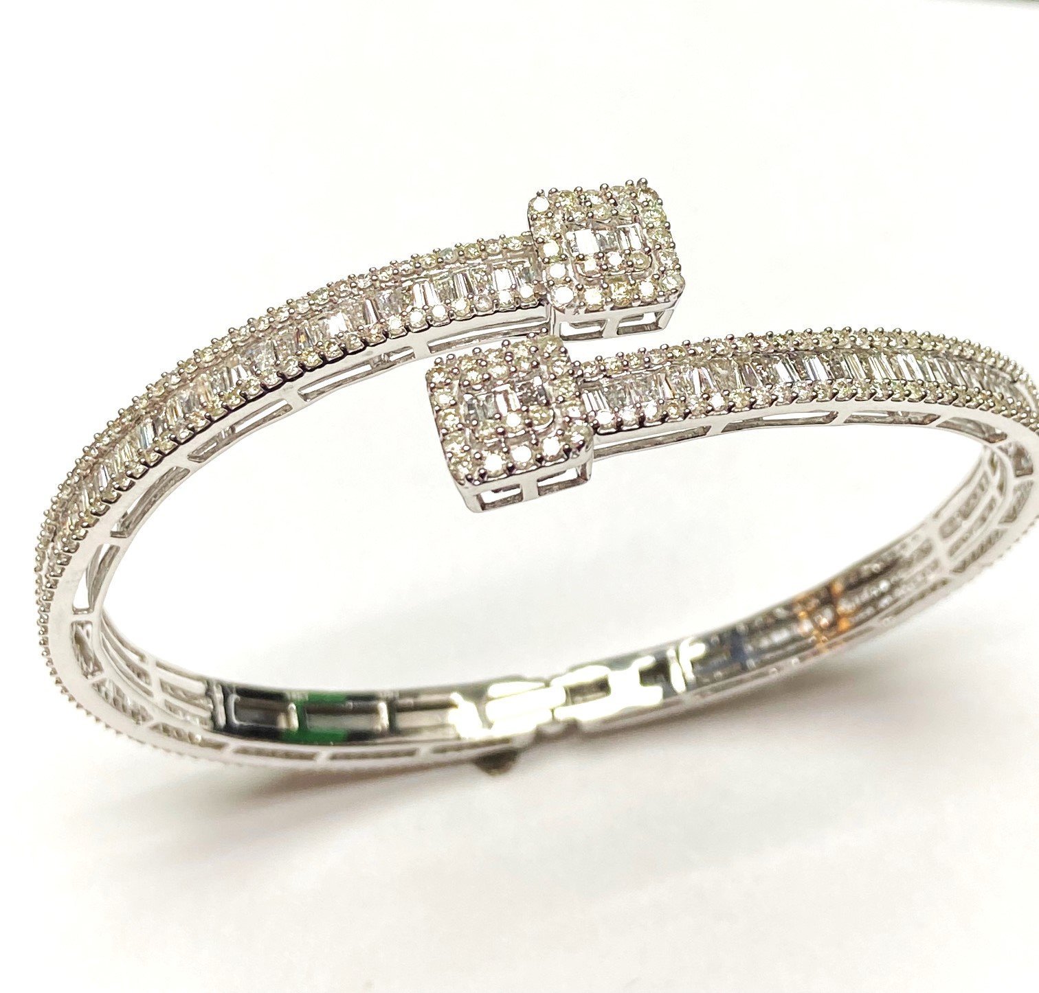 Baguette & Round Diamond Open Wrap Cuff Bracelet