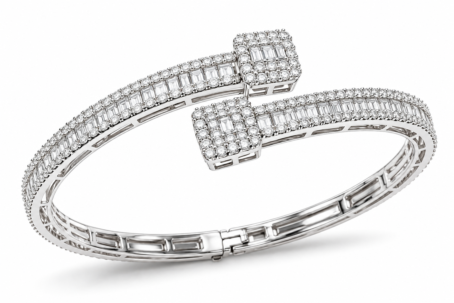 Baguette & Round Diamond Open Wrap Cuff Bracelet