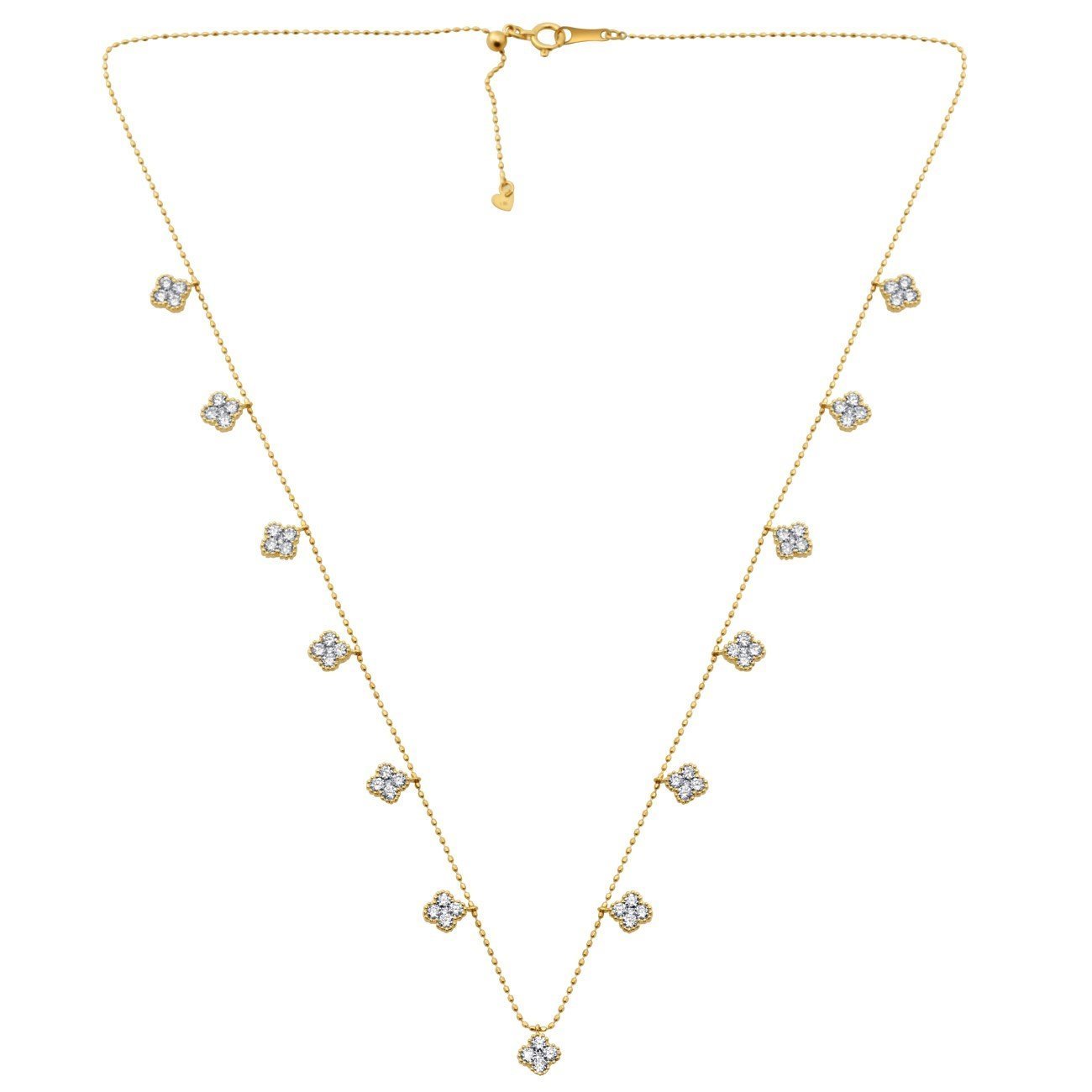Floral Motif Diamond Station Clover Necklace