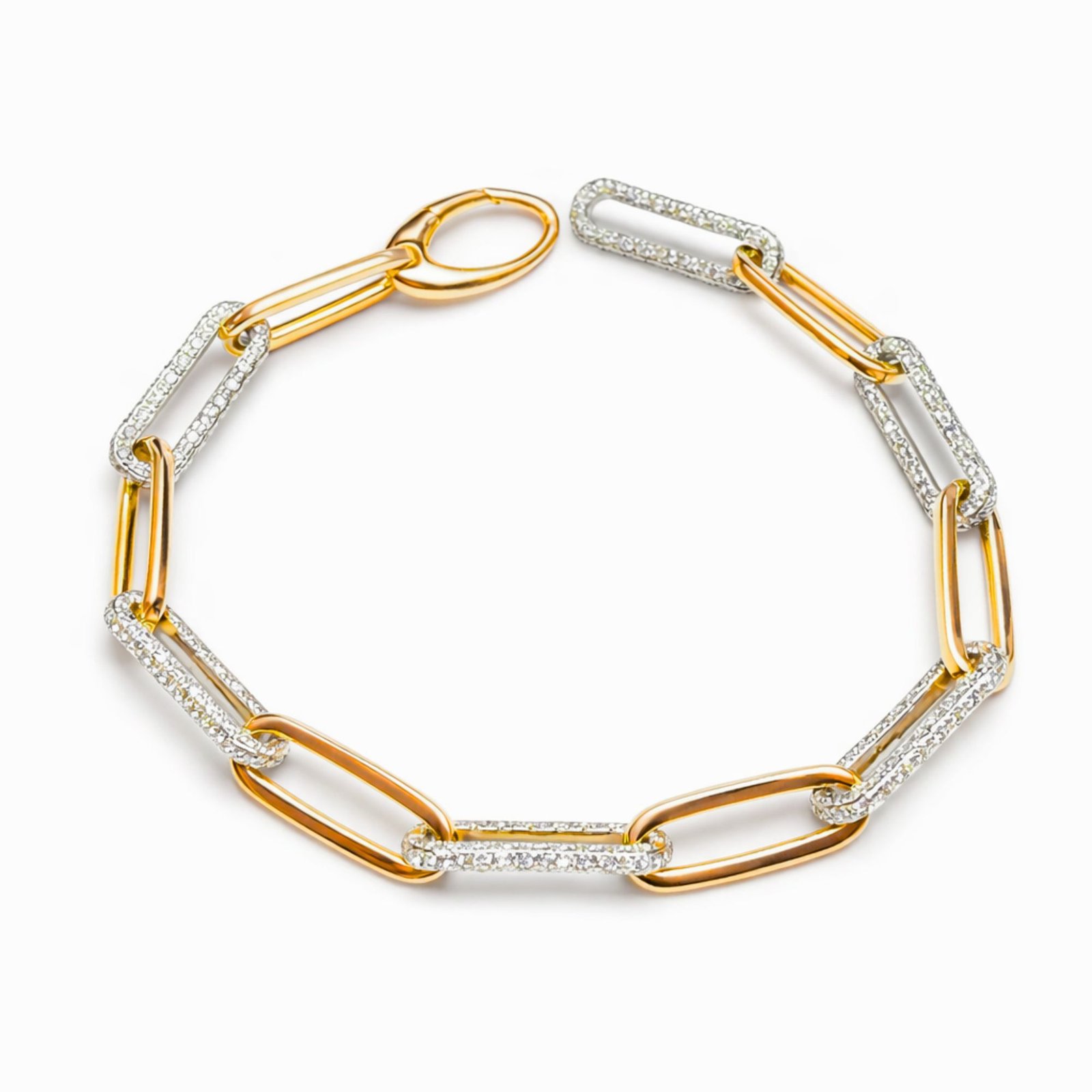 Two-Tone Diamond Paperclip Link Bracelet