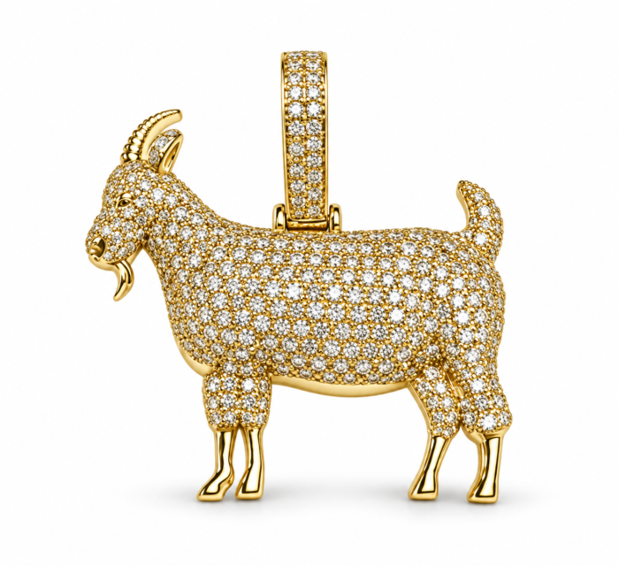 Pavé Diamond Goat Charm Pendant in Yellow Gold