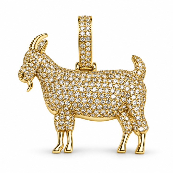 Pavé Diamond Goat Charm Pendant in Yellow Gold