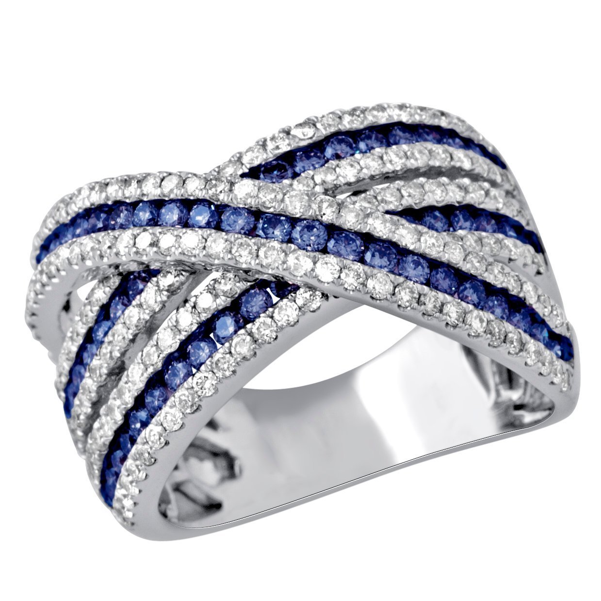 Interlaced Sapphire and Diamond Pavé Crossover Ring