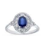 Oval Sapphire and Baguette Diamond Halo Ring