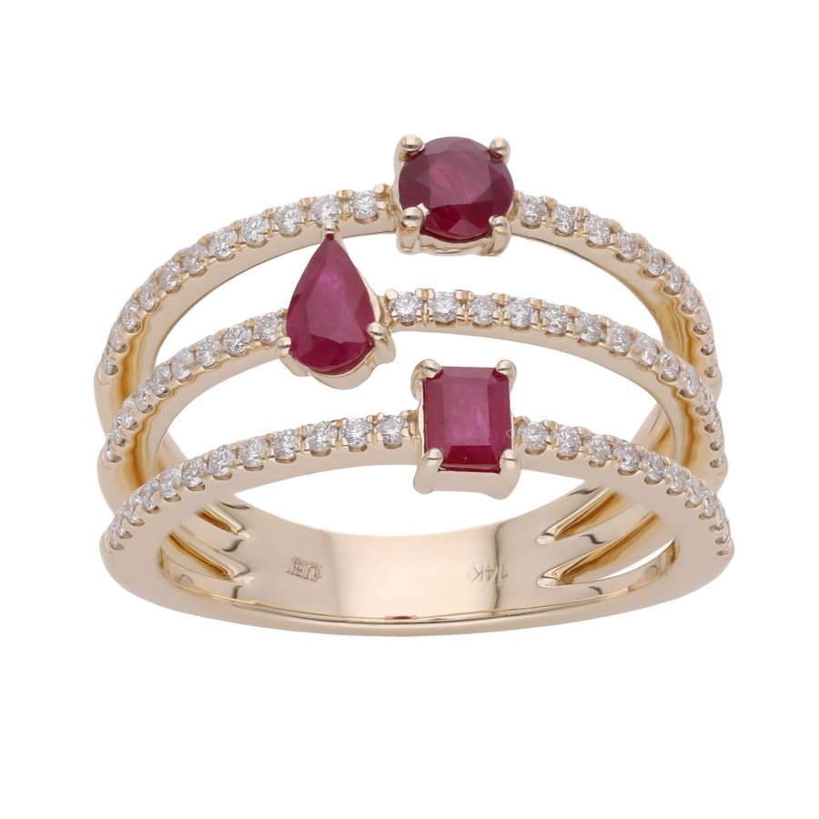 Multi-Shape Gemstone & Diamond Open-Band Ring
