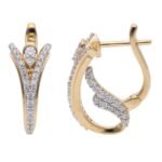 Diamond Flame Drop Huggie Earrings in Yellow Gold