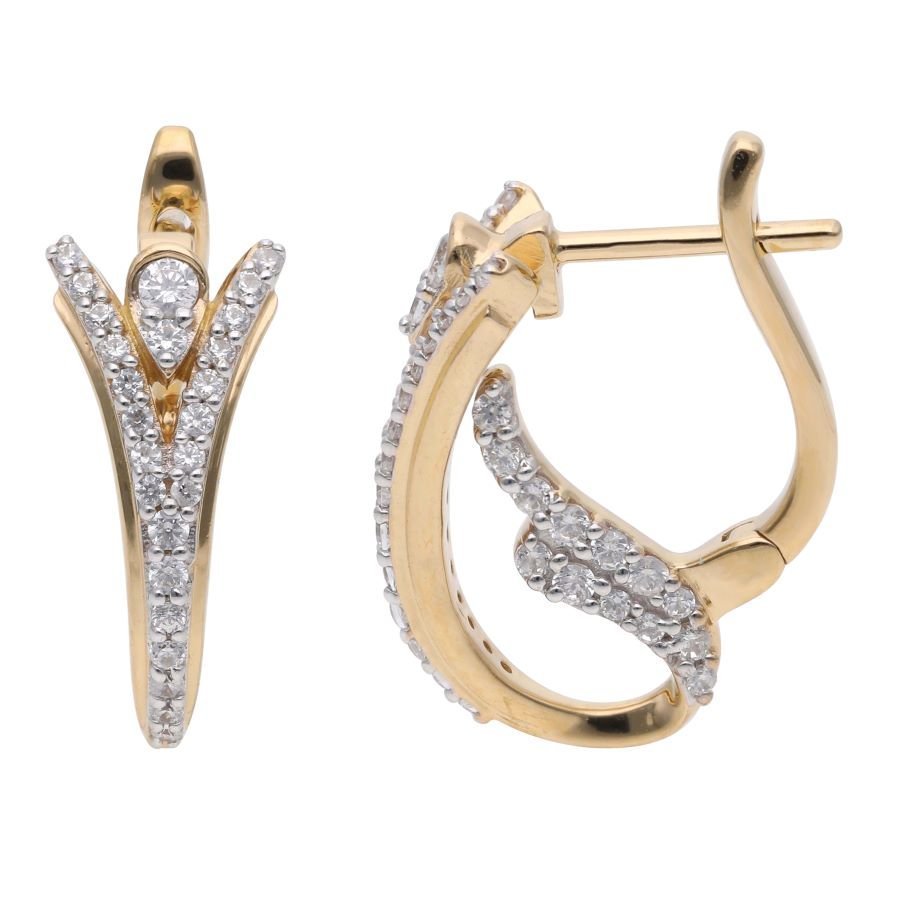 Diamond Flame Drop Huggie Earrings in Yellow Gold