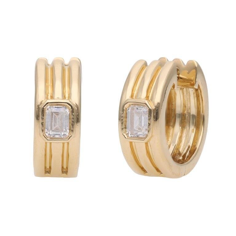 Emerald-Cut Diamond Multi-Band Huggie Hoop Earrings