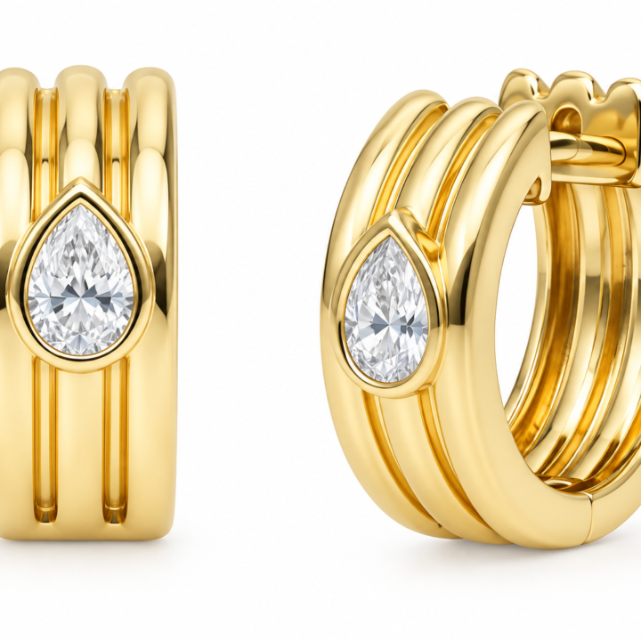 Pear-Cut Diamond Multi-Band Huggie Hoop Earrings