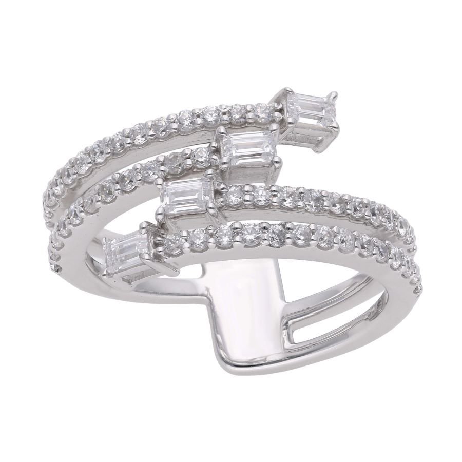 Baguette Diamond Bypass Wrap Ring in White Gold