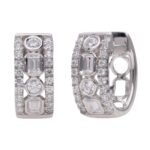 Geometric Mixed-Cut Diamond Hoop Earrings in White Gold