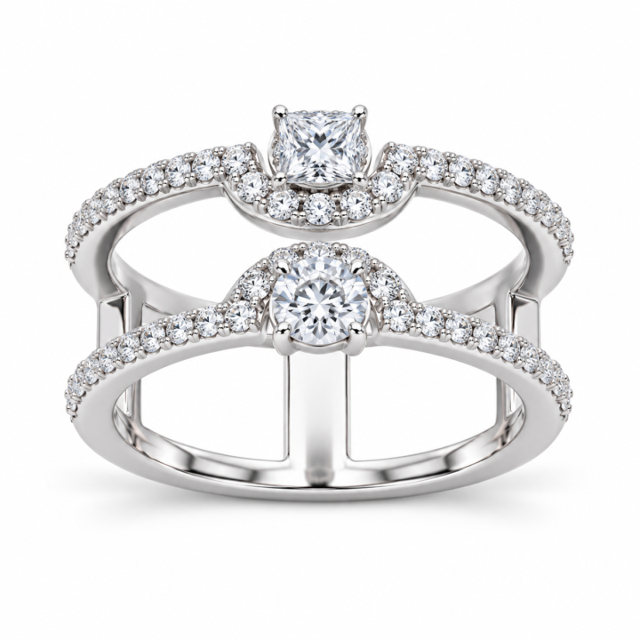 Double Row Diamond Bypass Ring in White Gold