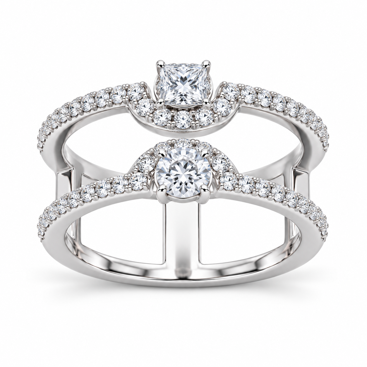 Double Row Diamond Bypass Ring in White Gold