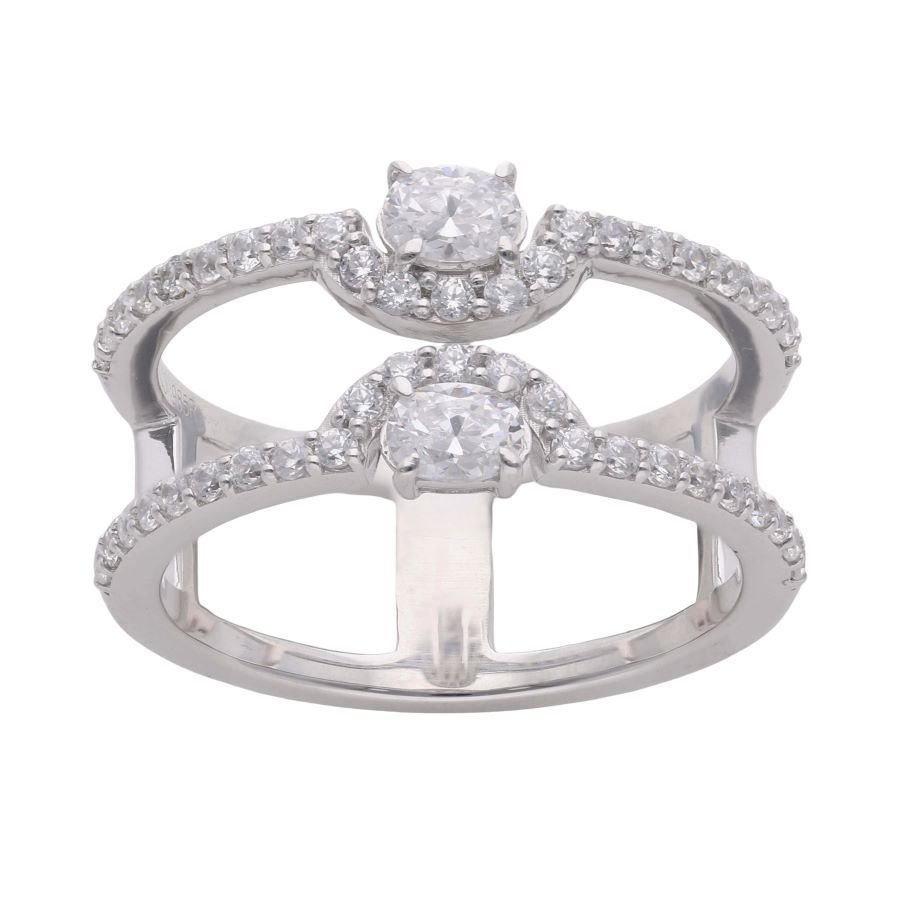 Double Row Diamond Bypass Ring in White Gold