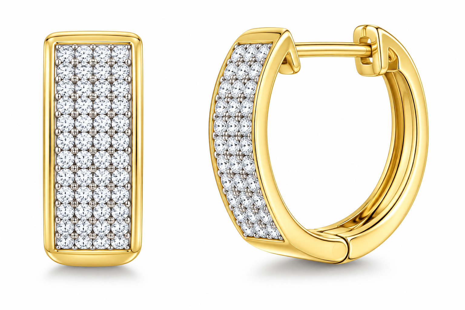 Pavé Diamond Rectangular Huggie Hoop Earrings