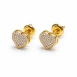 Yellow Gold Pavé Diamond Heart Stud Earring