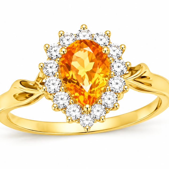 Pear-Cut Gemstone Halo Fashion Ring with Diamond Accents