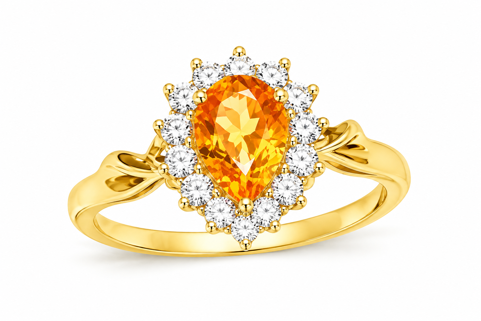 Pear-Cut Gemstone Halo Fashion Ring with Diamond Accents