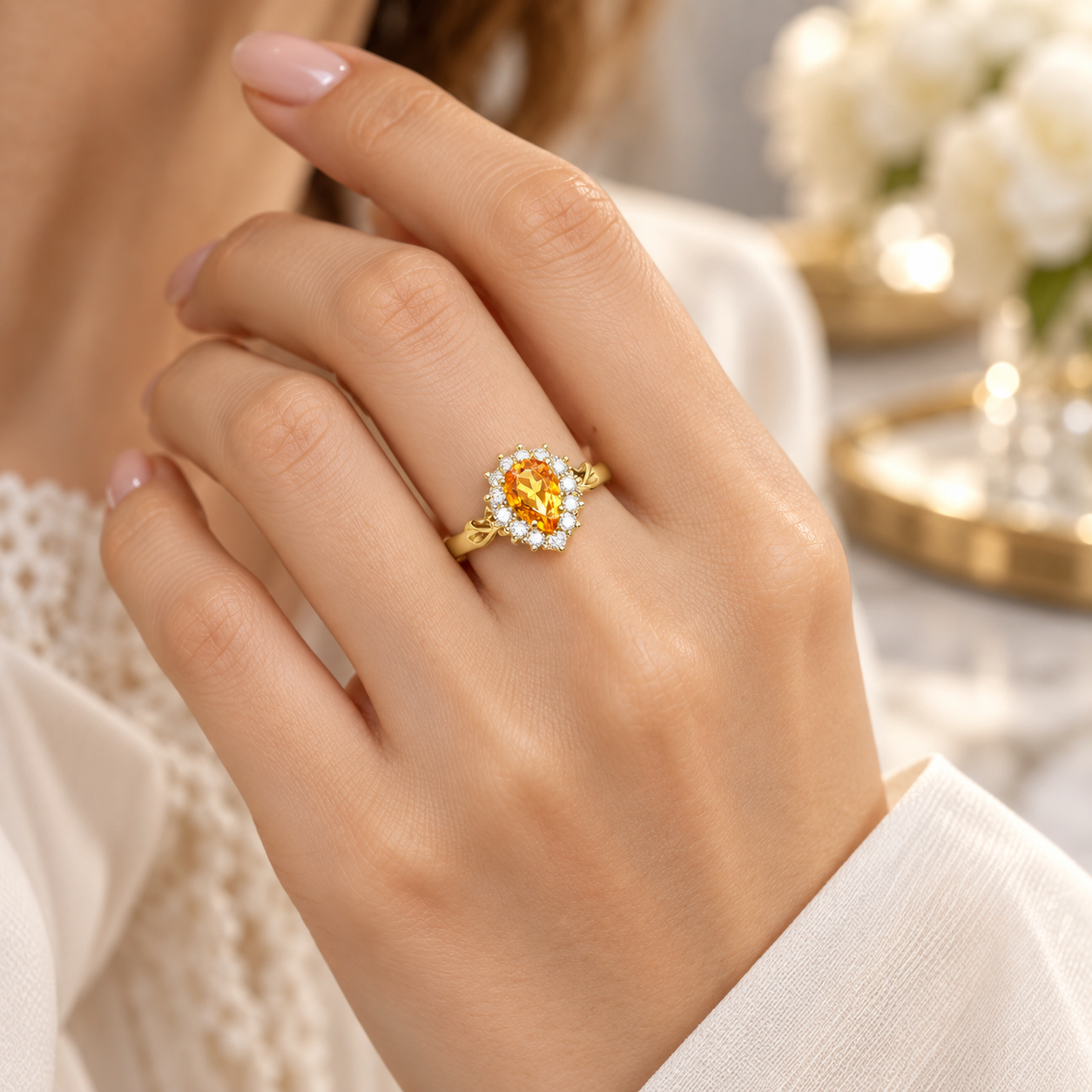 Pear-Cut Gemstone Halo Fashion Ring with Diamond Accents - Image 2