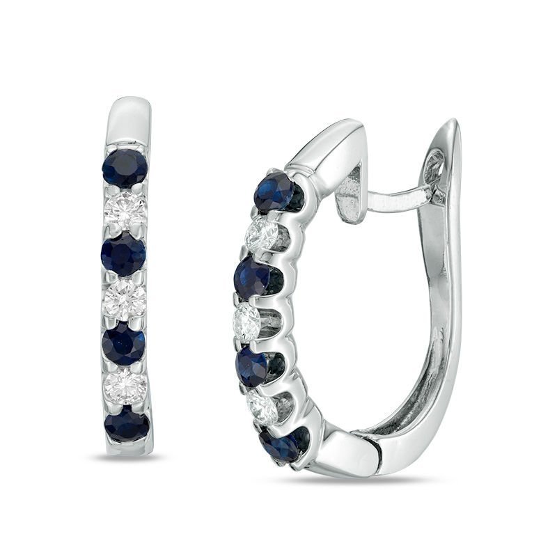 Sapphire and Diamond Alternating Hoop Earrings