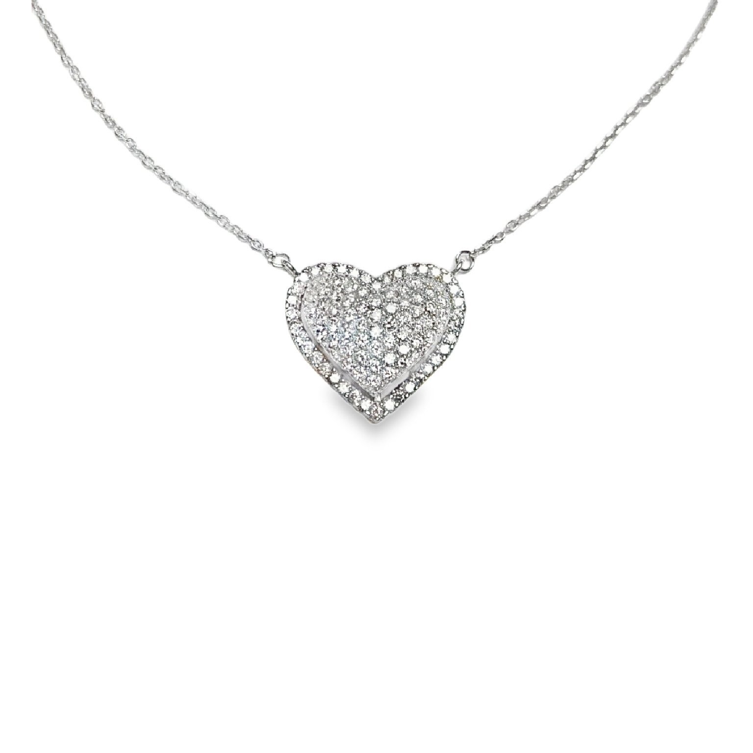 Double Halo Pavé Diamond Heart Necklace
