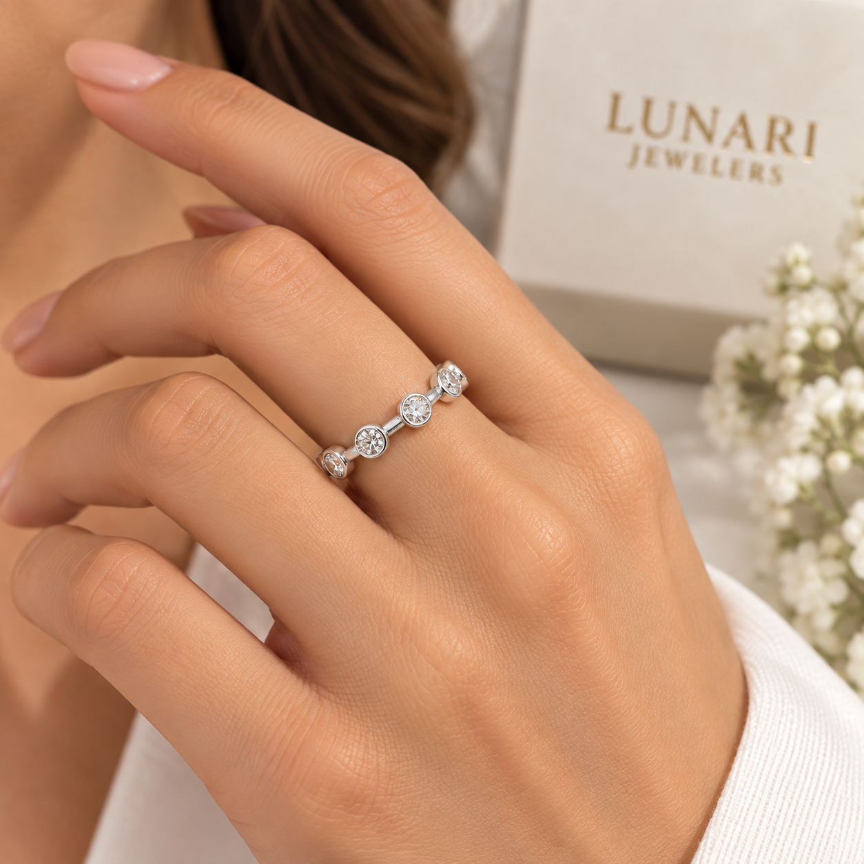 White Gold Bezel-Set Diamond Eternity Band - Image 2