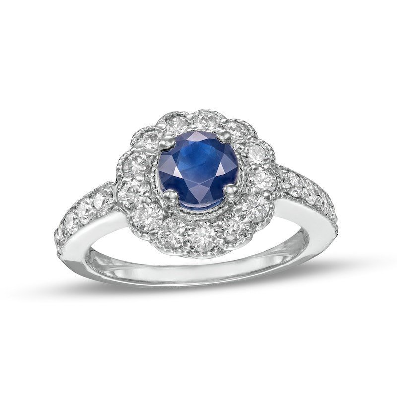 Classic Elegant Blue Sapphire Halo Ring