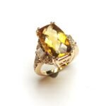 Golden Citrine Statement Ring with Diamond Accents