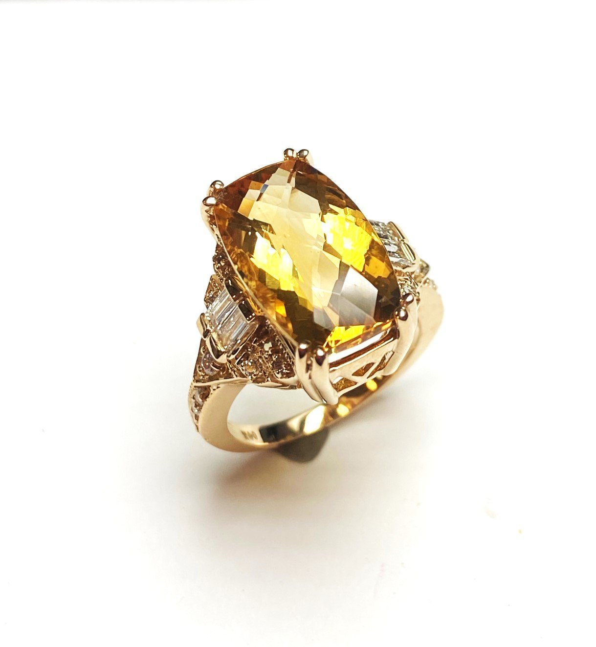 Golden Citrine Statement Ring with Diamond Accents