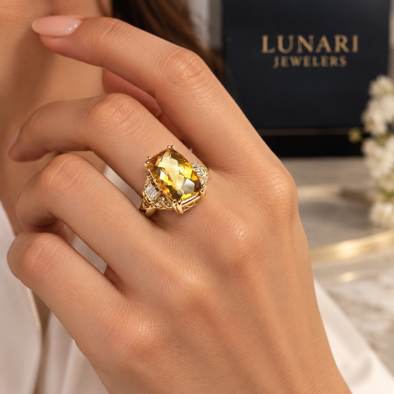 Golden Citrine Statement Ring with Diamond Accents - Image 2