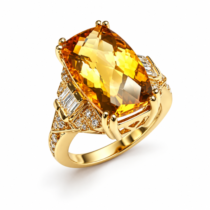 Golden Citrine Statement Ring with Diamond Accents
