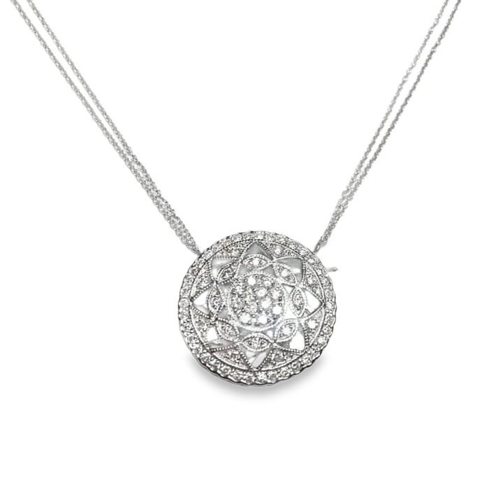 Mandala-Inspired Diamond Pendant Necklace in White Gold