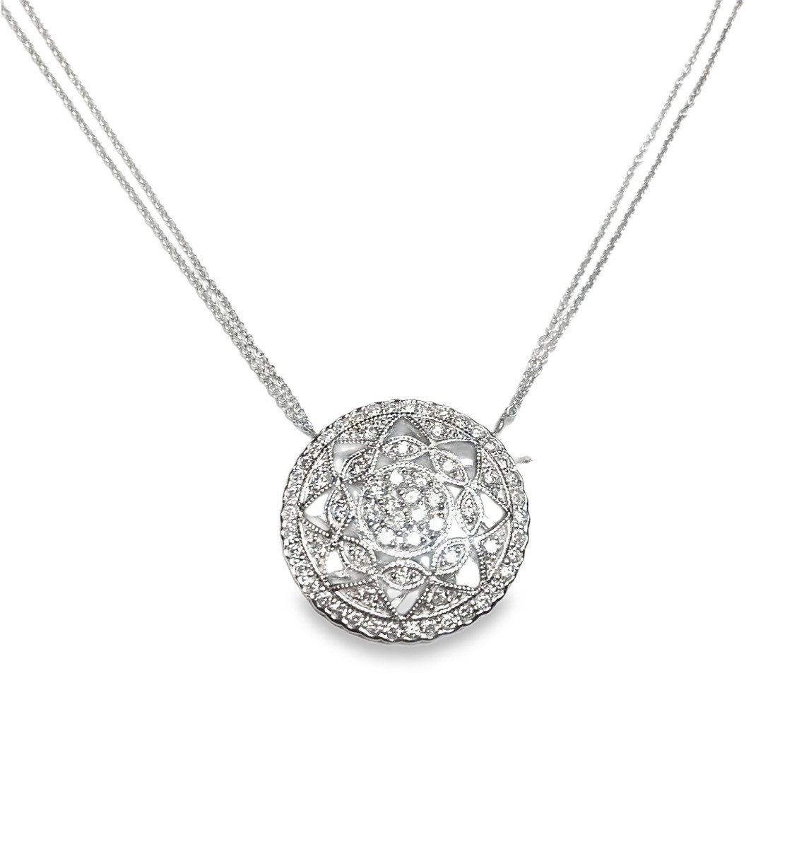 Mandala-Inspired Diamond Pendant Necklace in White Gold